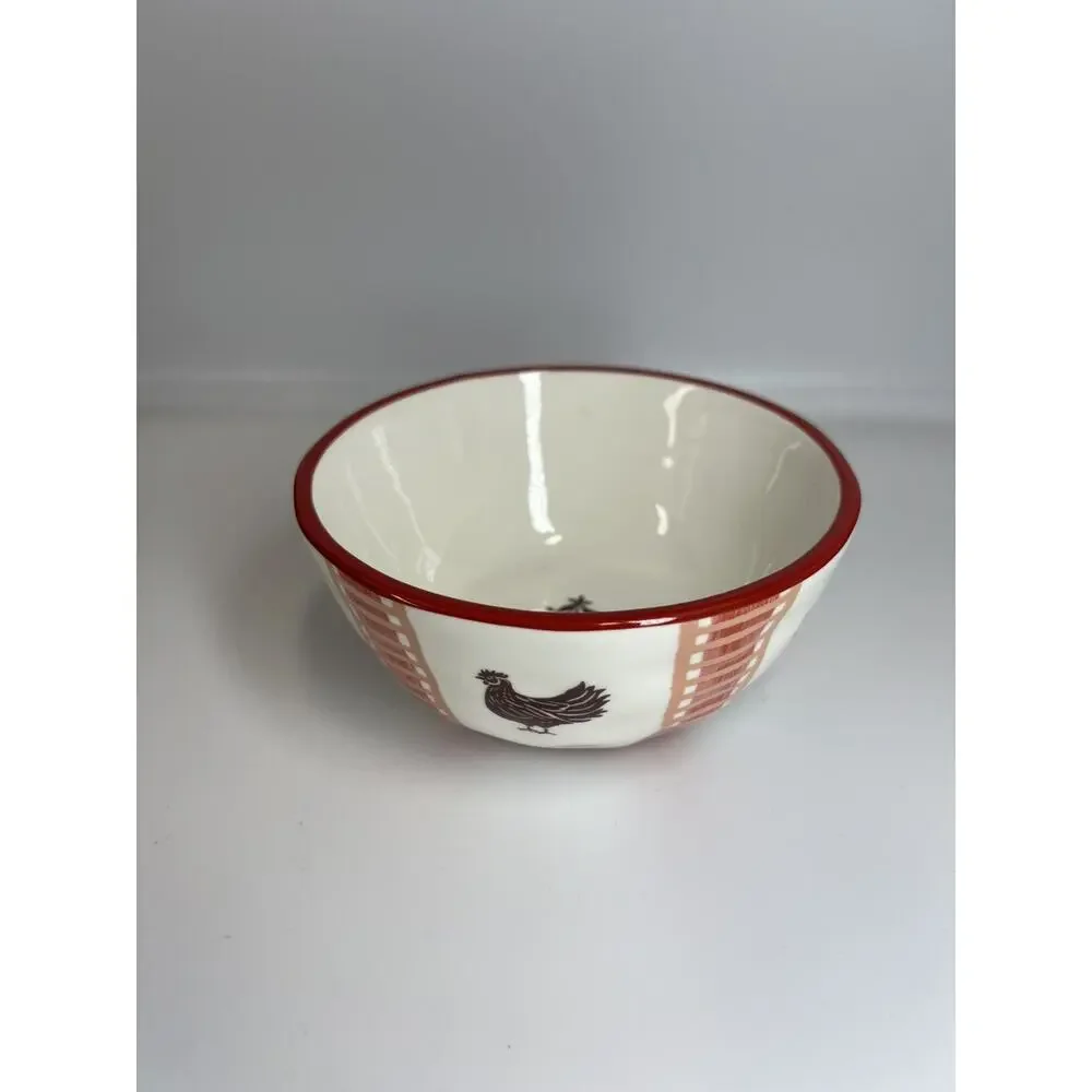 Anthropologie Millie Stoneware Yogurt Bowl Orange Chicken Farm Country